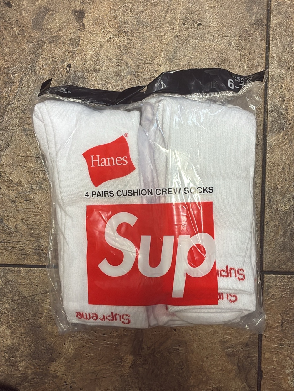 Hanes White Crew Cushion Socks with Red Logo - 4 Pack
